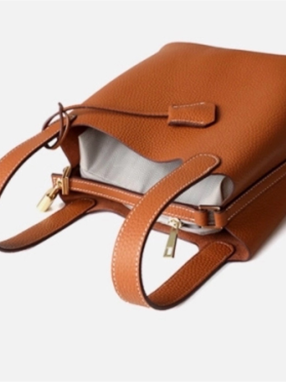 Brown Genuine Leather Buckle Bag with Top Handle & Inner Pouch. (Bag21)